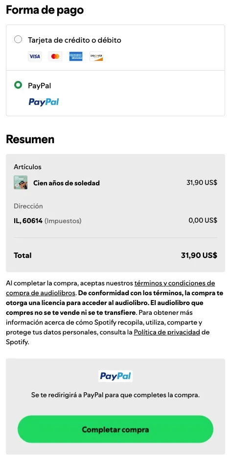 Pagar por audiolibros en Spotify