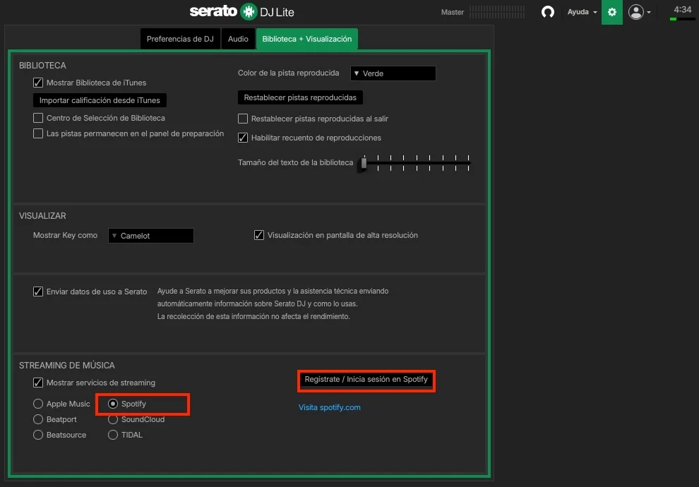 Mostrar Spotify en Serato DJ