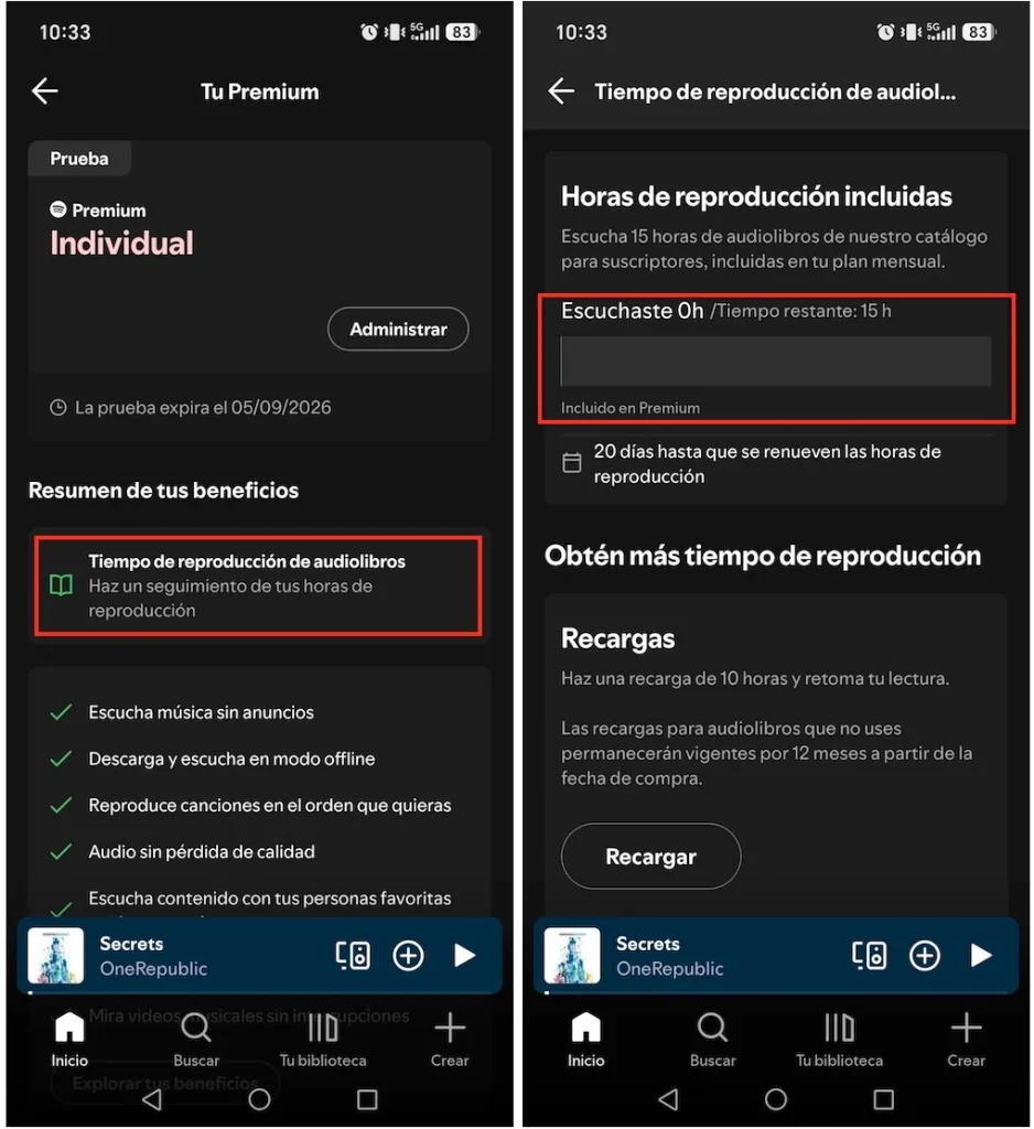 Horas de escucha de audiolibros en Spotify