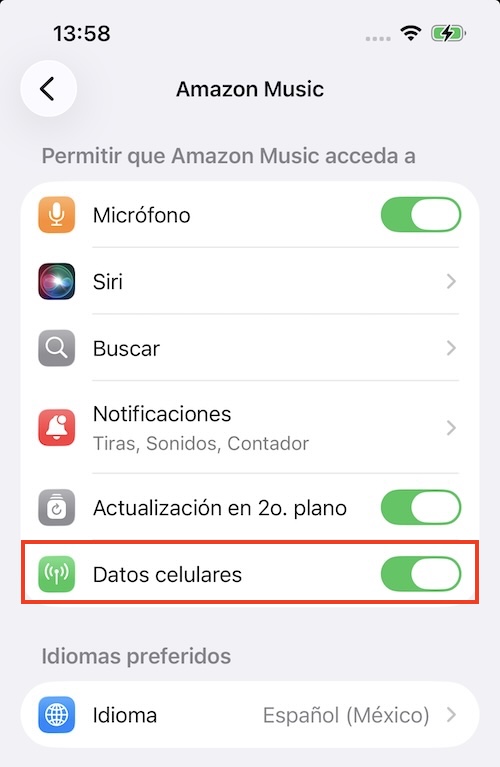 Amazon Music Datos celulares