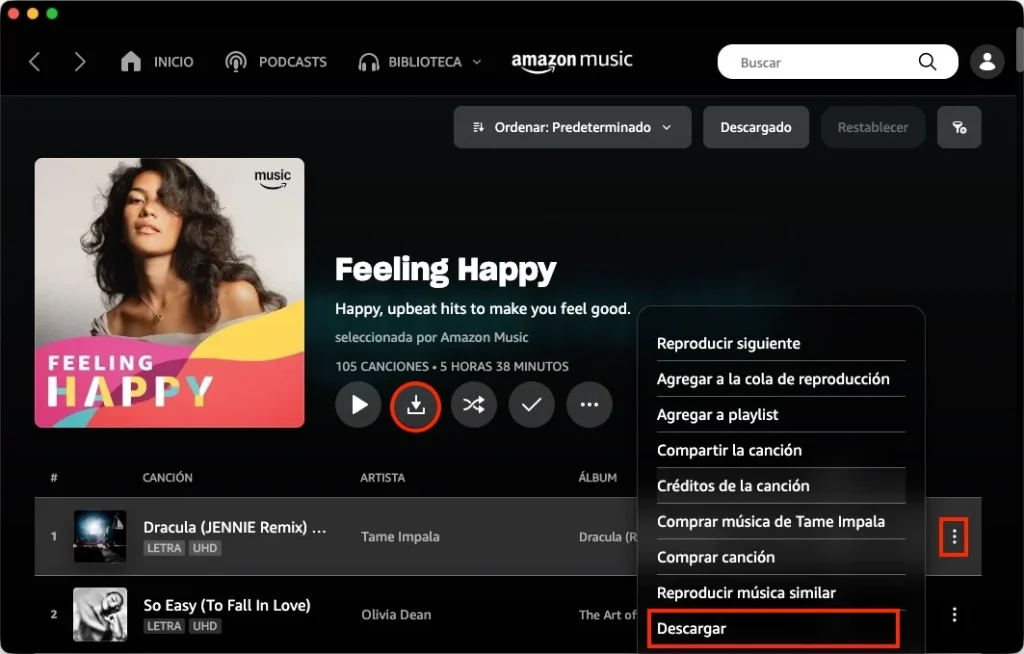 Descargar canciones de Amazon Music en el ordenador