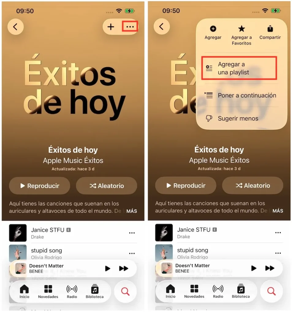 Agregar a una nueva playlist en iOS