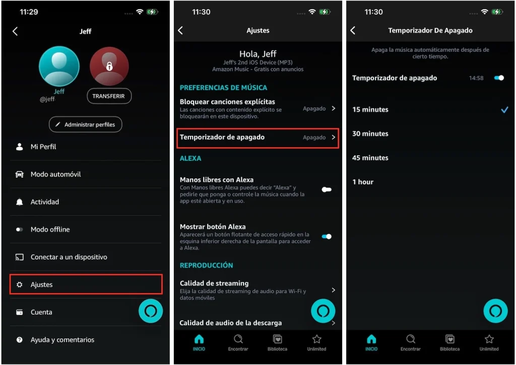Temporizador de apagado de Amazon Music para iPhone