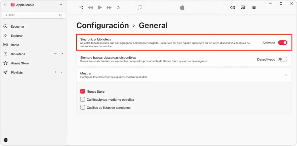 Sincronizar biblioteca de Apple Music en PC