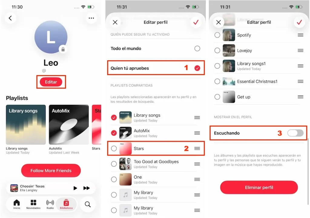 Hacer privado el perfil de Apple Music