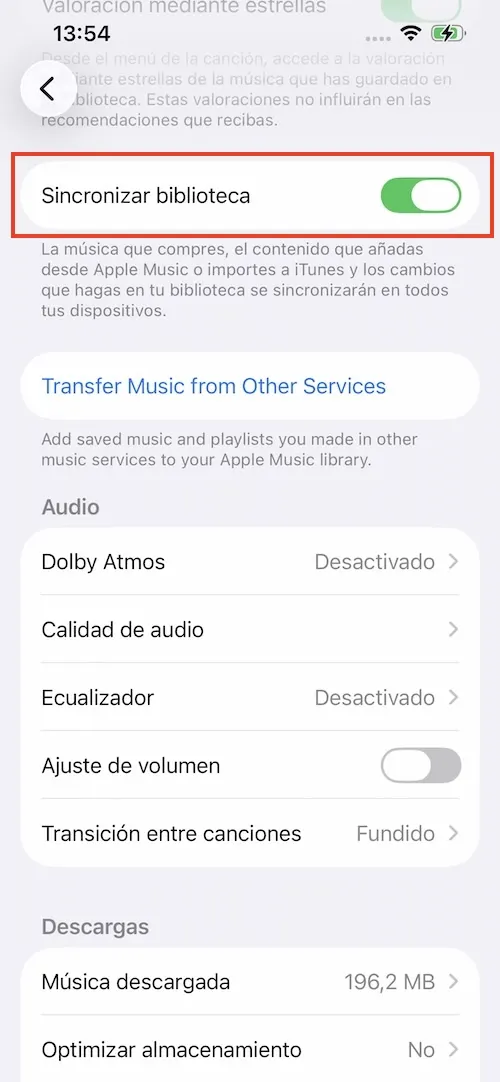 Sincronizar biblioteca de Apple Music en iPhone