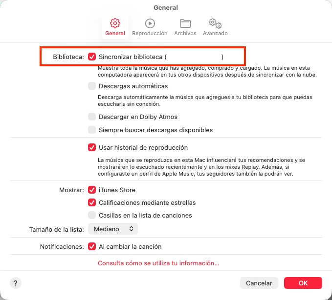 Sincronizar biblioteca de Apple Music en Mac