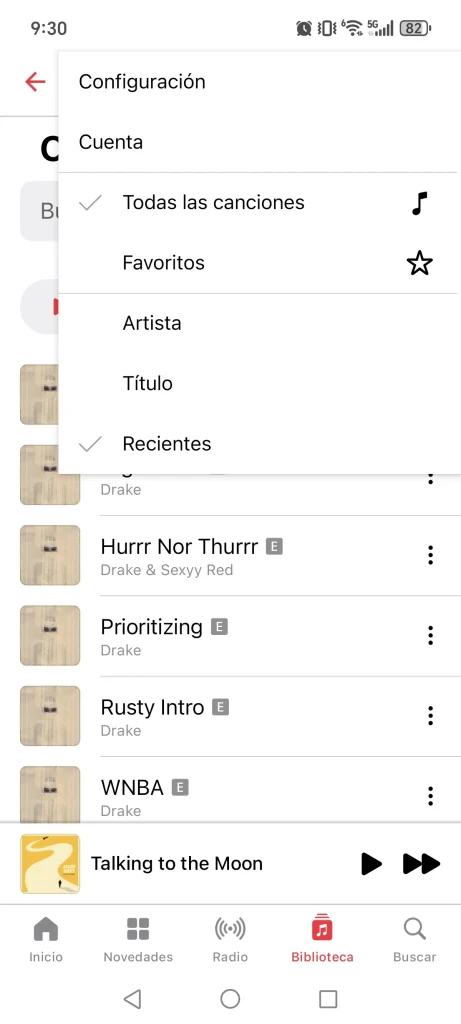 Orden de las canciones en la biblioteca de Apple Music