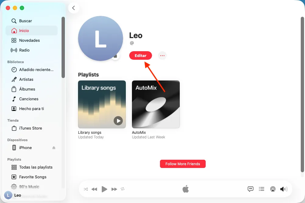 Editar perfil de Apple Music