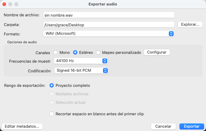 Exporar audio WAV