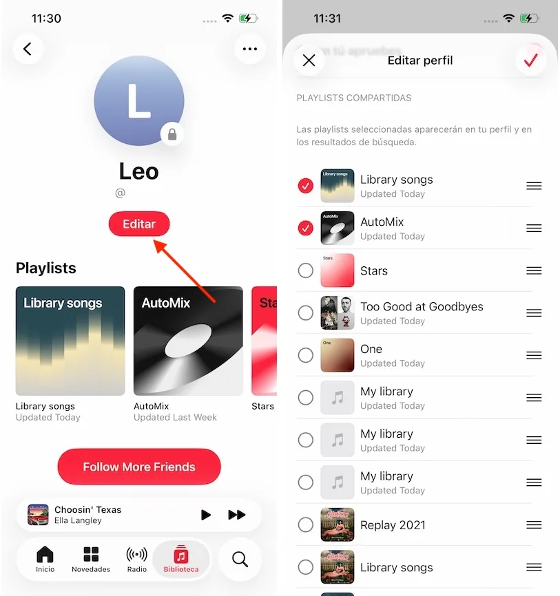 Ocultar playlist del perfil de Apple Music