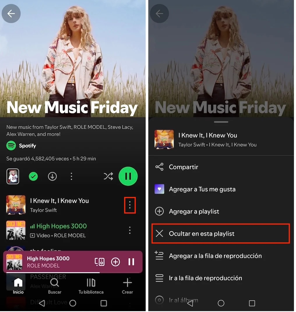 Ocultar una canción en Spotify