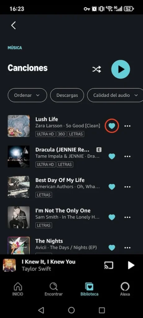 Eliminar canciones de la biblioteca