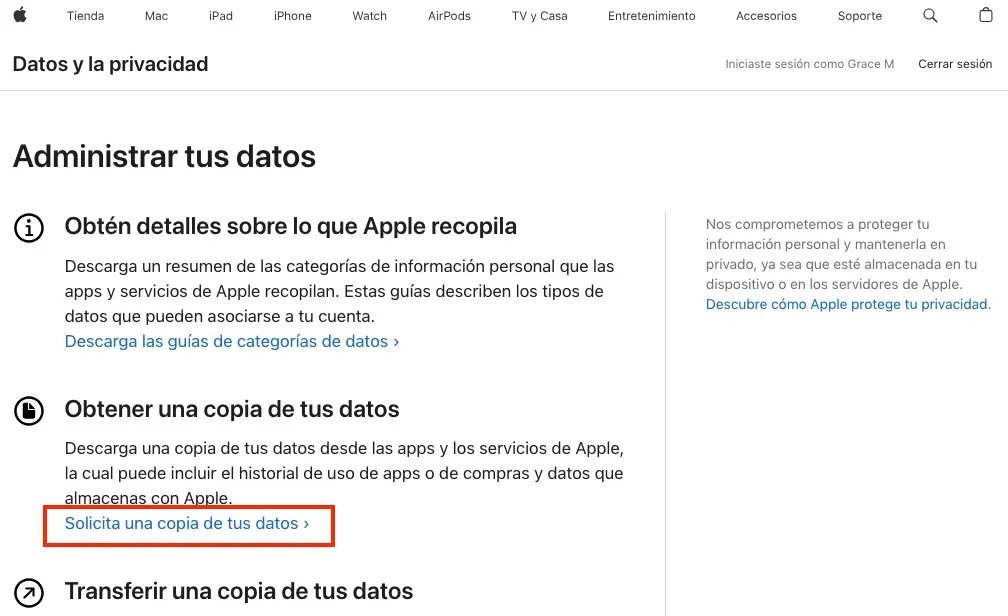 Solicita una copia de tus datos