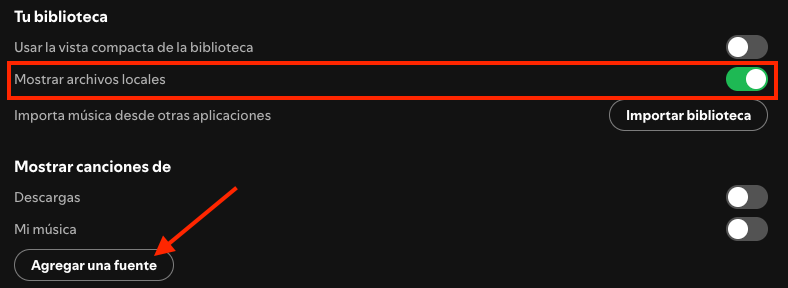 Mostrar archivos locales en Spotify
