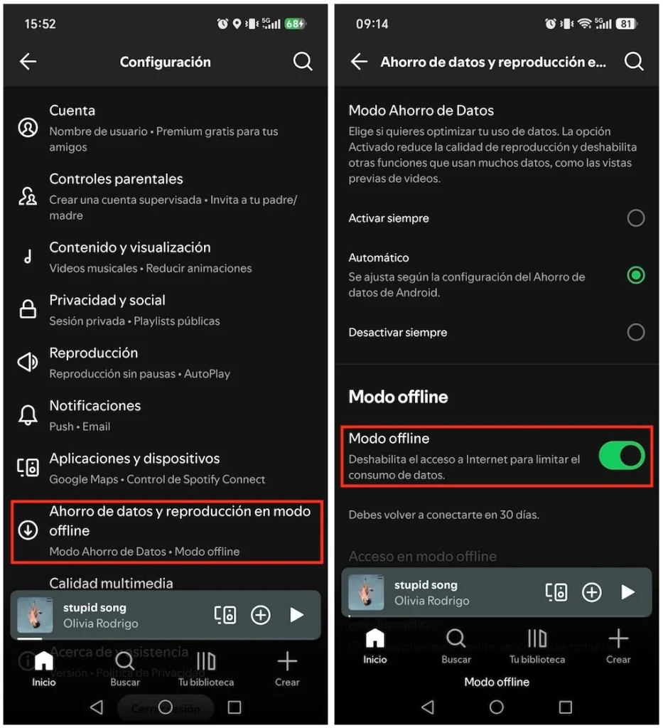 Modo offline de Spotify