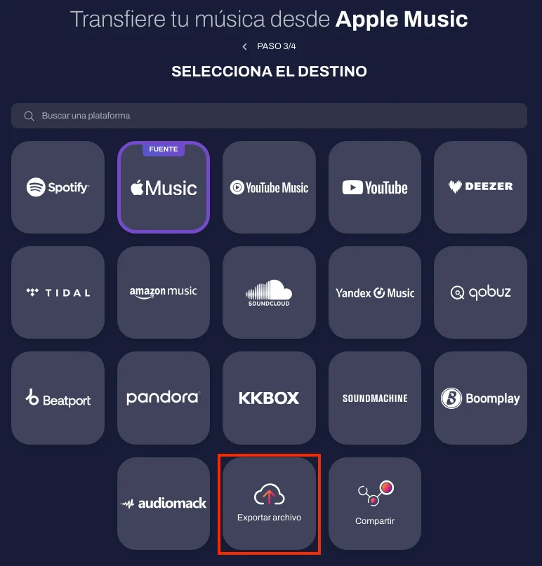 Exportar la biblioteca de Apple Music con TuneMyMusic