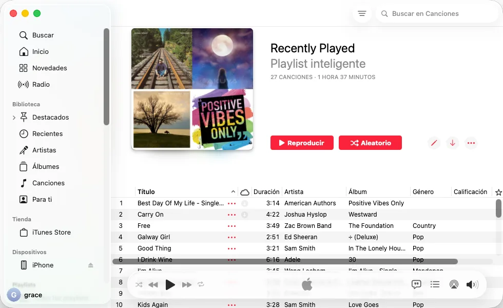 Ver las playlists como canciones