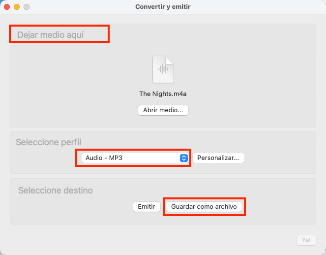 Seleccionar formato de salida