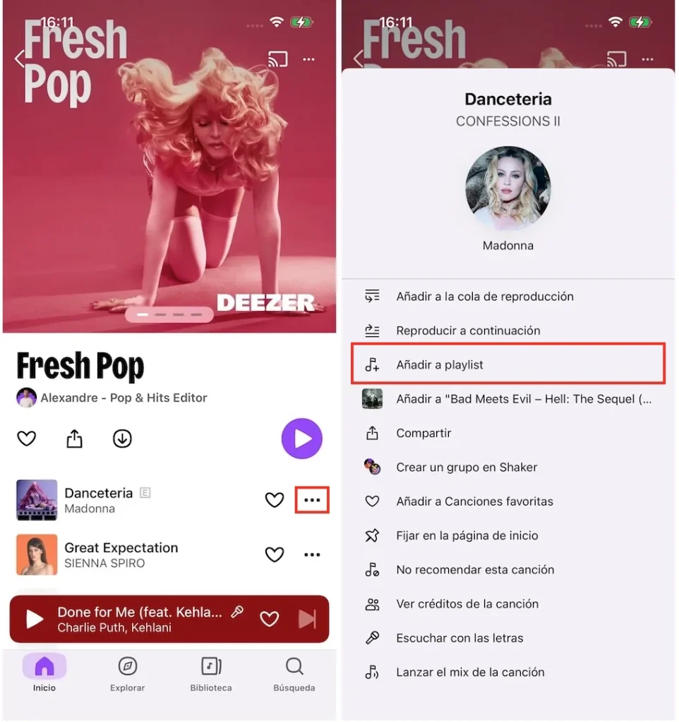 Añadir una canción a una playlist en Deezer