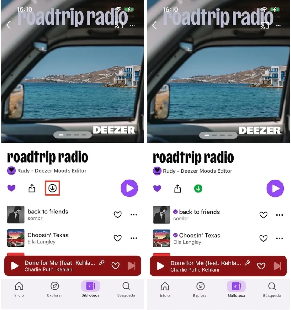 Descargar una playlist en la app móvil de Deezer