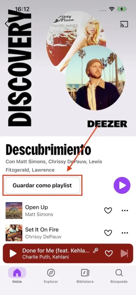 Guardar una playlist en Deezer