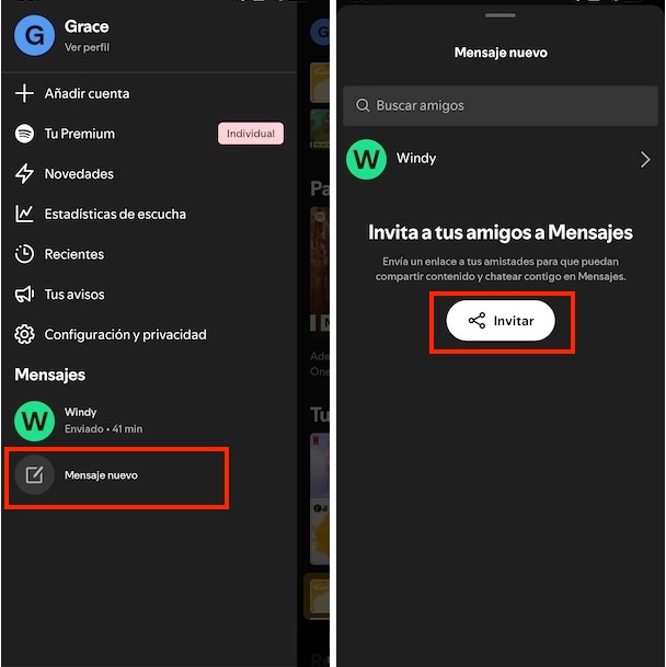 Mensaje de invitación de Spotify