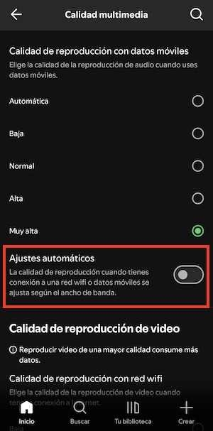 Spotify ajusta automáticos la calidad