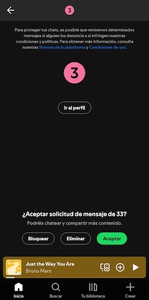 Solicitud de mensaje de Spotify
