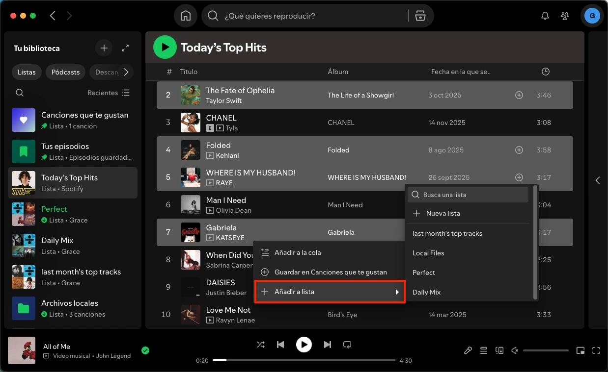 copy part of a Spotify playlist