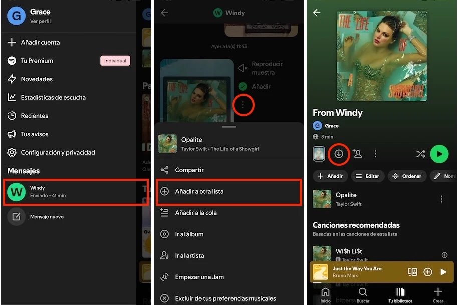 Descargar canciones compartidas en Spotify