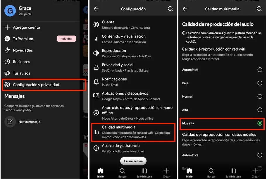 Calidad multimedia de Spotify