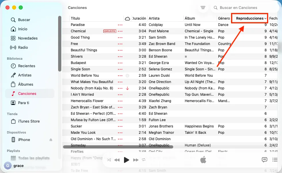 Reproducción de Apple Music en la biblioteca