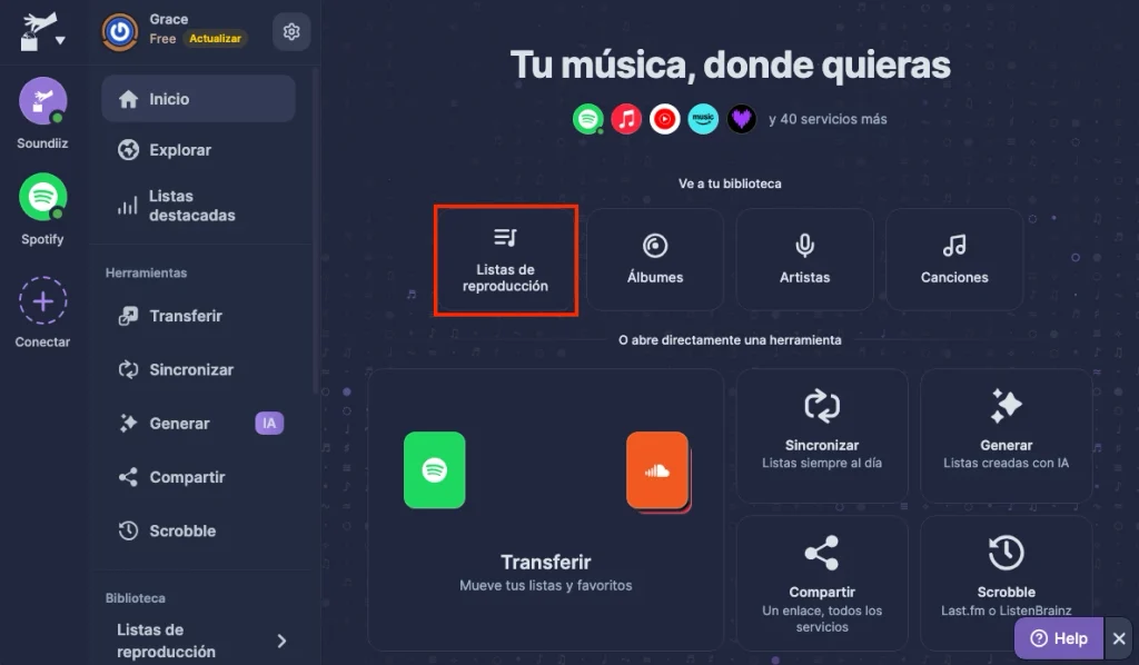 Soundiiz：Selecciona listas de reproducci&oacute;n