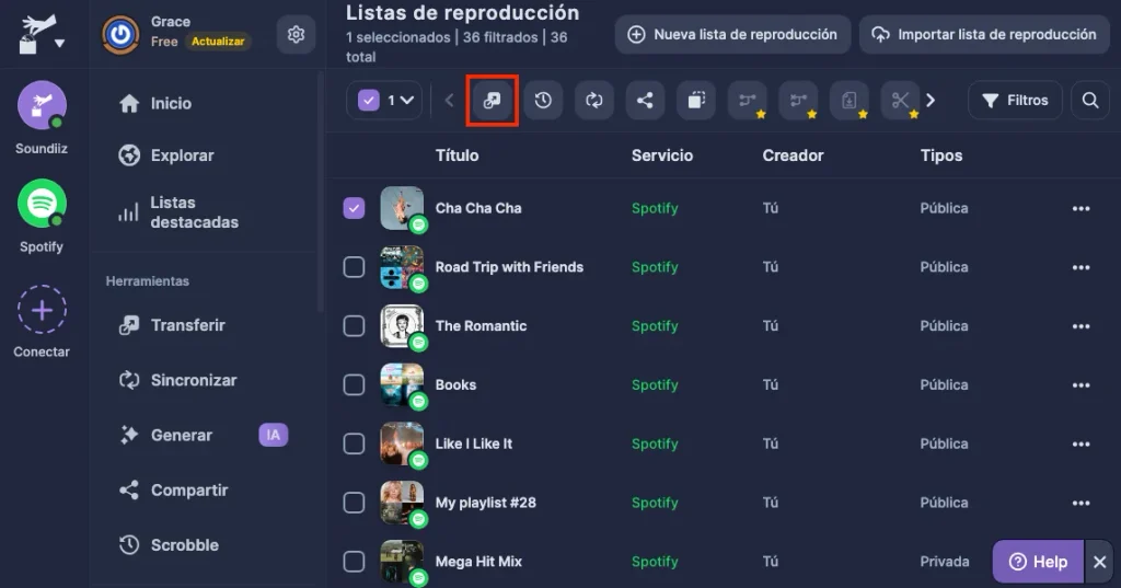 Soundiiz：Selecciona listas de reproducci&oacute;n