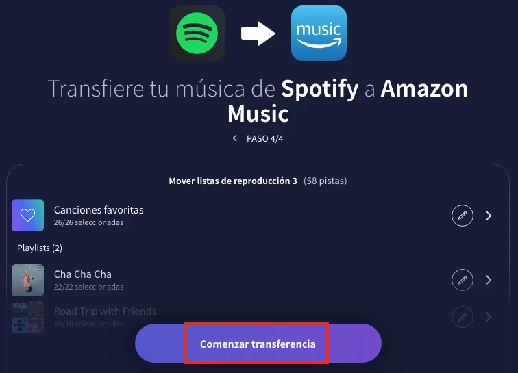 Comienza a transferir playlists de Spotify a Amazon Music con TuneMyMusic