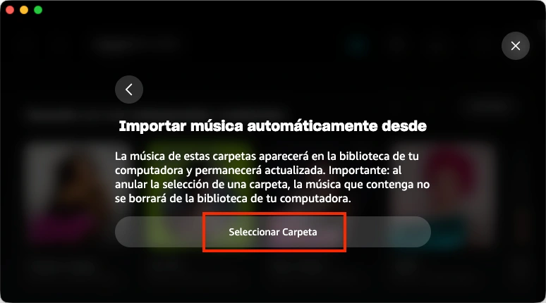 Selecciona la carpeta que quieres importar a Amazon Music