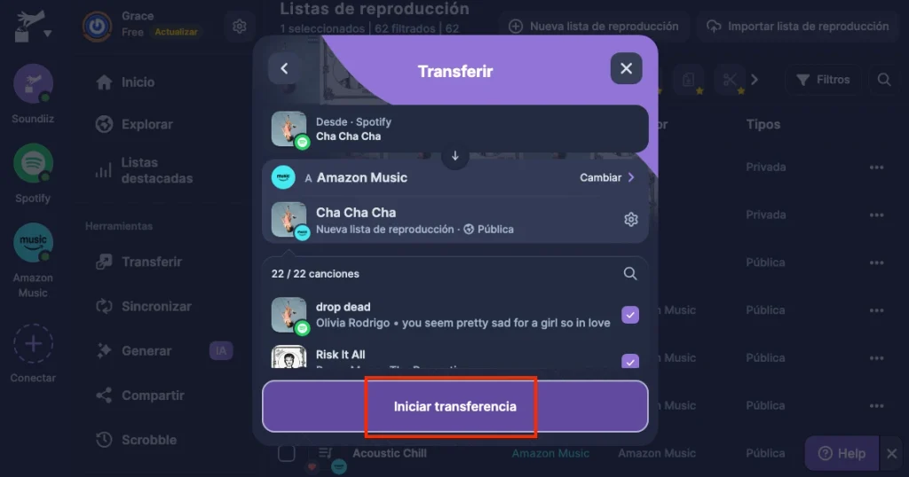 Transfiere tus playlists de Spotify a Amazon Music con Soundiiz