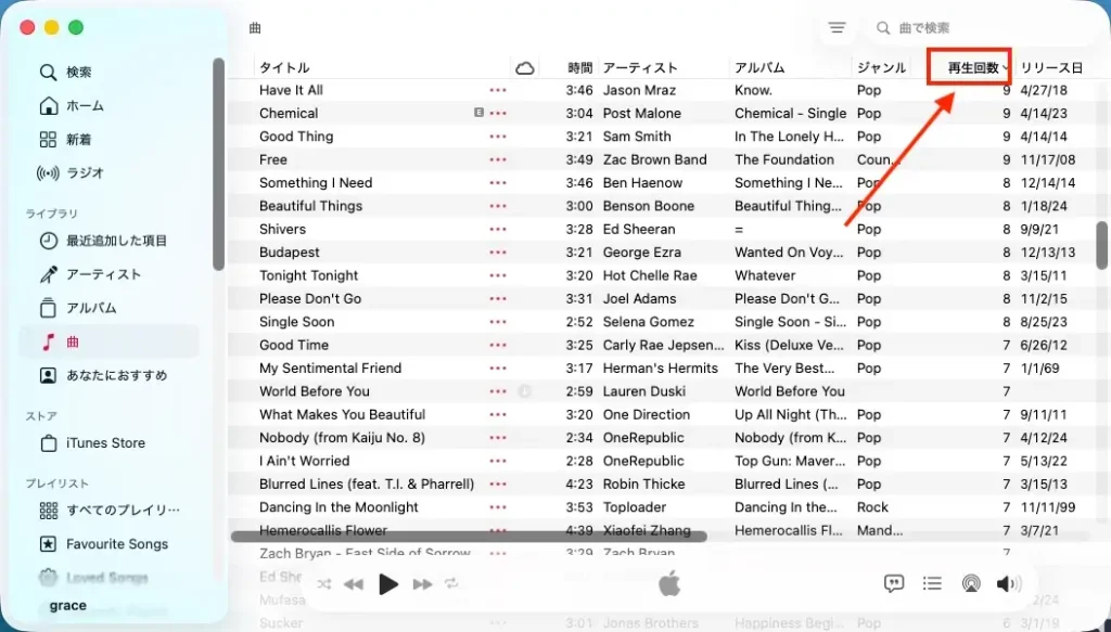 Apple Music曲の再生回数