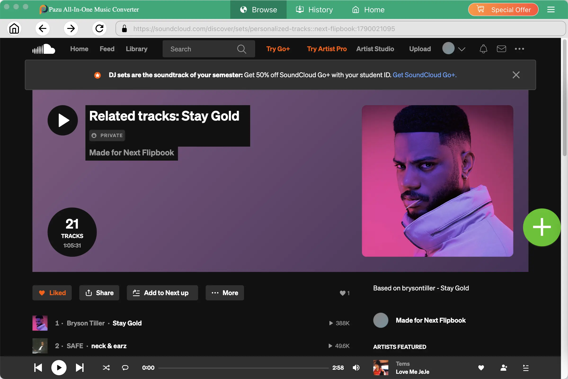 Choose SoundCloud songs