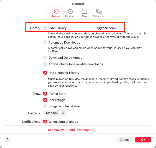 Turn off Sync Library on Mac