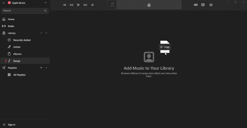 drag and drop music to Apple Music