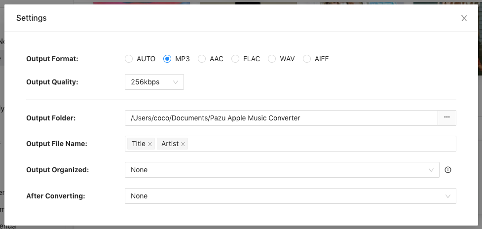 Apple Music Converter settings