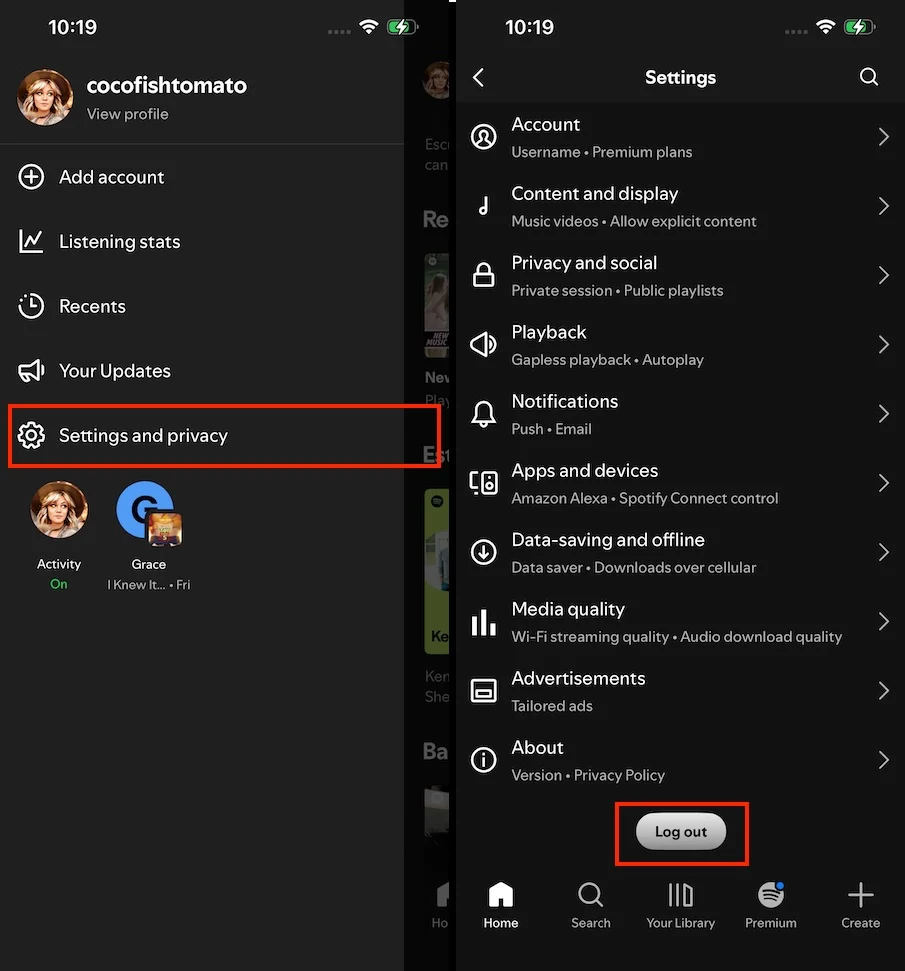 Log out of Spotify