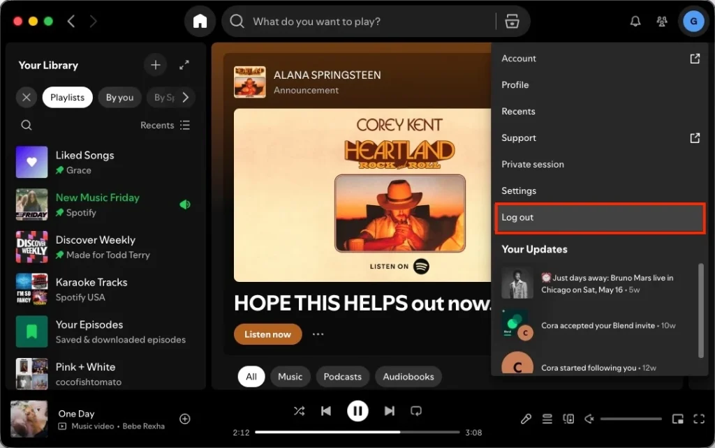 Log out of Spotify desktop
