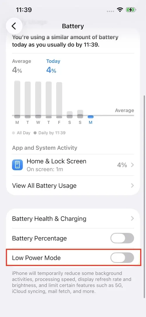 Turn off Low power mode on iPhone