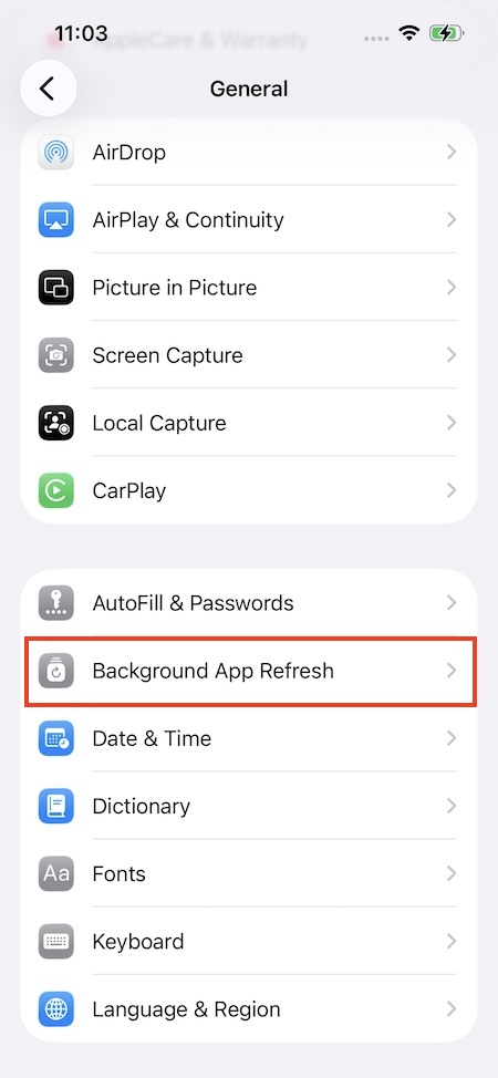 iPhone Background App Refresh