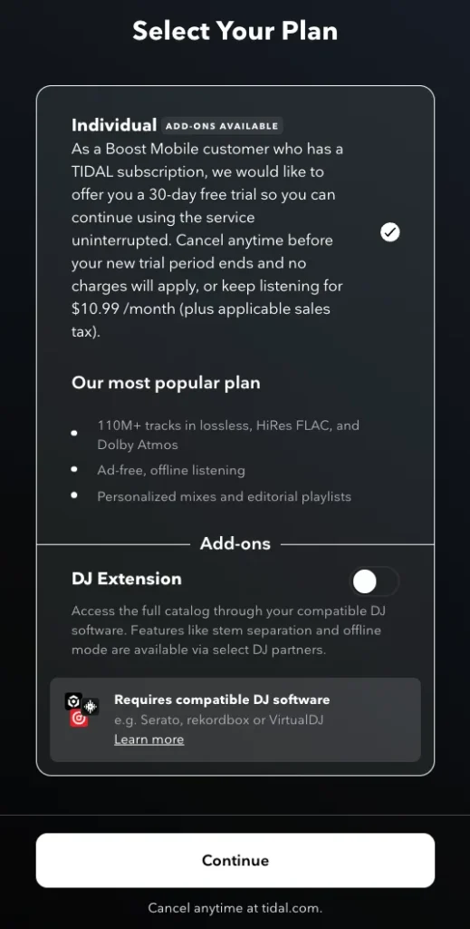 Free Tidal with Boost Mobile