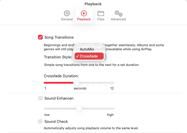 Apple Music crossfade on Mac