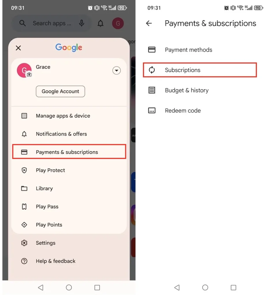 Cancel Deezer through Google Play Store